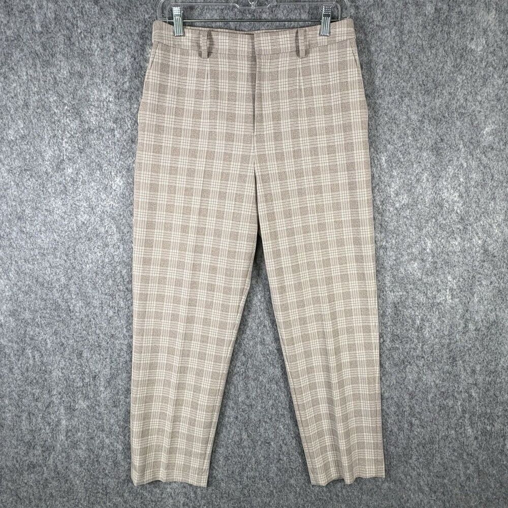 Uniqlo Plaid Stretch Flat Front Chinos Pants Trousers Straight Leg Womens Large